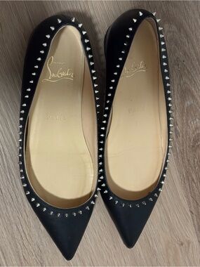 Christian Louboutin Black Pointed-Toe Studded Flats EU36